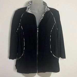 Chico's Weekends Black Zip-Up Jacket with Zebra Trim Size M/1